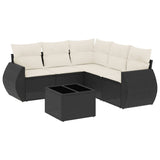 6 Piece Garden Sofa Set with Cushions Black Poly Rattan - Front View