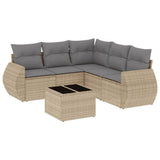 6 Piece Garden Sofa Set with Cushions Beige Poly Rattan - Front View