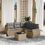 6 Piece Garden Sofa Set with Cushions Beige Poly Rattan