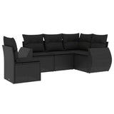 5 Piece Garden Sofa Set with Cushions Black Poly Rattan - Front View