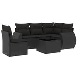 6 Piece Garden Sofa Set with Cushions Black Poly Rattan - Front View