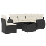 6 Piece Garden Sofa Set with Cushions Black Poly Rattan - Front View