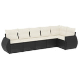 6 Piece Garden Sofa Set with Cushions Black Poly Rattan - Front View
