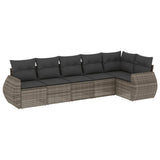 6 Piece Garden Sofa Set with Cushions Grey Poly Rattan - Front View
