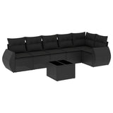 7 Piece Garden Sofa Set with Cushions Black Poly Rattan - Front View