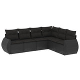 6 Piece Garden Sofa Set with Cushions Black Poly Rattan - Front View