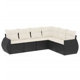 6 Piece Garden Sofa Set with Cushions Black Poly Rattan - Front View