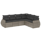 6 Piece Garden Sofa Set with Cushions Grey Poly Rattan - Front View