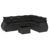 7 Piece Garden Sofa Set with Cushions Black Poly Rattan - Front View