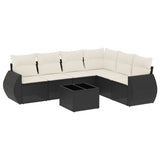 7 Piece Garden Sofa Set with Cushions Black Poly Rattan - Front View