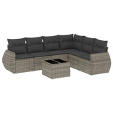 7 Piece Garden Sofa Set with Cushions Grey Poly Rattan - Front View