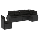 6 Piece Garden Sofa Set with Cushions Black Poly Rattan - Front View
