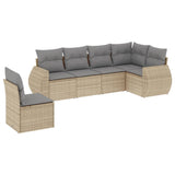 6 Piece Garden Sofa Set with Cushions Beige Poly Rattan - Front View