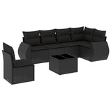 7 Piece Garden Sofa Set with Cushions Black Poly Rattan - Front View