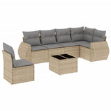 7 Piece Garden Sofa Set with Cushions Beige Poly Rattan