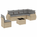 7 Piece Garden Sofa Set with Cushions Beige Poly Rattan