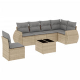7 Piece Garden Sofa Set with Cushions Beige Poly Rattan - Front View