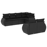 7 Piece Garden Sofa Set with Cushions Black Poly Rattan - Front View