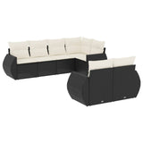 7 Piece Garden Sofa Set with Cushions Black Poly Rattan - Front View
