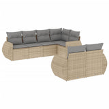 7 Piece Garden Sofa Set with Cushions Beige Poly Rattan - Front View