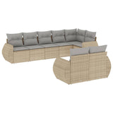 8 Piece Garden Sofa Set with Cushions Beige Poly Rattan - Front View