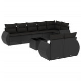 9 Piece Garden Sofa Set with Cushions Black Poly Rattan - Front View