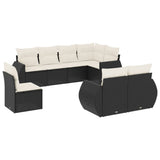 8 Piece Garden Sofa Set with Cushions Black Poly Rattan - Front View