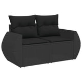 9 Piece Garden Sofa Set with Cushions Black Poly Rattan - Side View