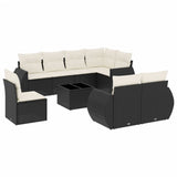 9 Piece Garden Sofa Set with Cushions Black Poly Rattan - Front View