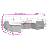 6 Piece Garden Sofa Set with Cushions Grey Poly Rattan - Low Angle