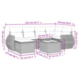 7 Piece Garden Sofa Set with Cushions Black Poly Rattan - Extra Image