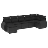 7 Piece Garden Sofa Set with Cushions Black Poly Rattan - Front View