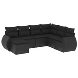 7 Piece Garden Sofa Set with Cushions Black Poly Rattan - Front View