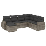 7 Piece Garden Sofa Set with Cushions Grey Poly Rattan - Front View