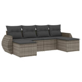 6 Piece Garden Sofa Set with Cushions Grey Poly Rattan - Front View