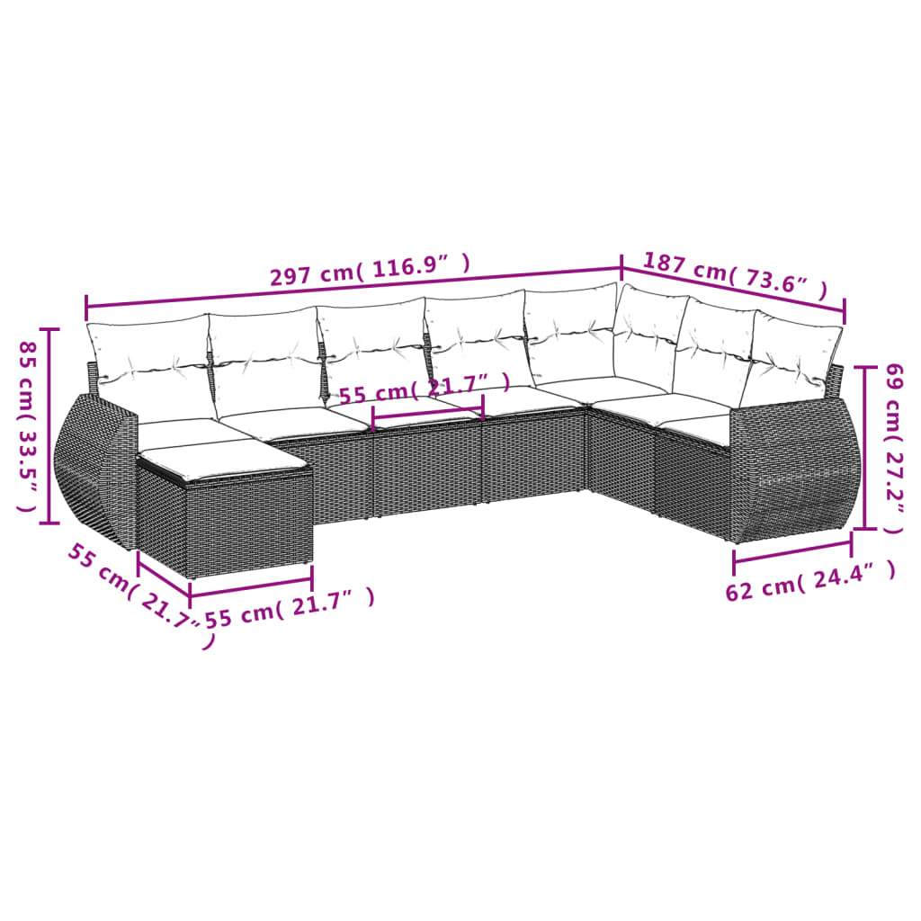 8 Piece Garden Sofa Set with Cushions Grey Poly Rattan