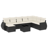 9 Piece Garden Sofa Set with Cushions Black Poly Rattan - Front View