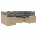 6 Piece Garden Sofa Set with Cushions Beige Poly Rattan - Front View