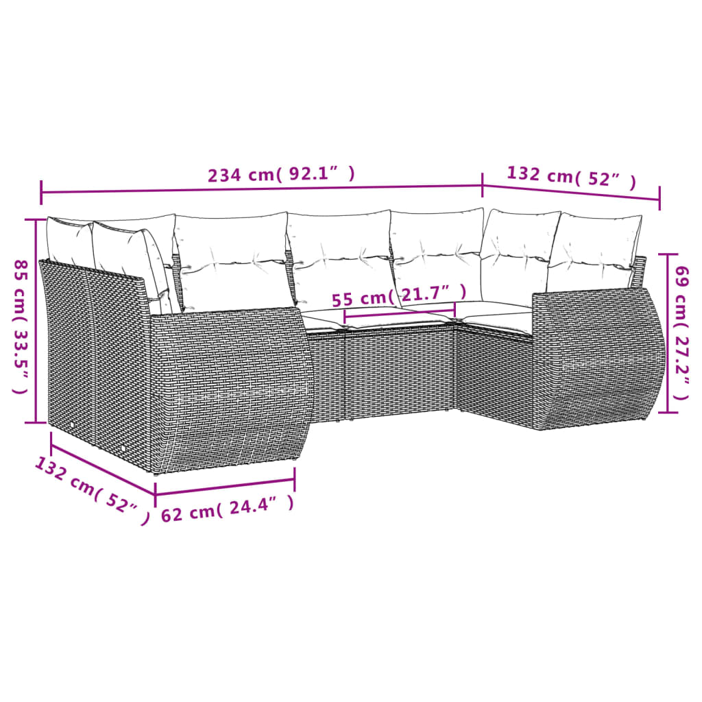 6 Piece Garden Sofa Set with Cushions Grey Poly Rattan