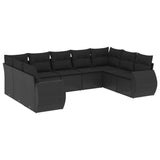 9 Piece Garden Sofa Set with Cushions Black Poly Rattan - Front View