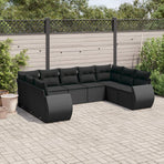 9 Piece Garden Sofa Set with Cushions Black Poly Rattan