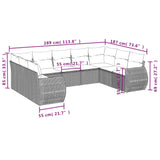 9 Piece Garden Sofa Set with Cushions Black Poly Rattan - Close-Up Angle