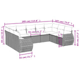 9 Piece Garden Sofa Set with Cushions Grey Poly Rattan - Close-Up Angle