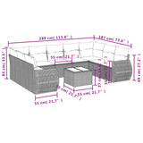 10 Piece Garden Sofa Set with Cushions Beige Poly Rattan - Low Angle