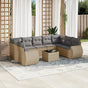 10 Piece Garden Sofa Set with Cushions Beige Poly Rattan