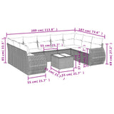 10 Piece Garden Sofa Set with Cushions Grey Poly Rattan - Low Angle