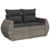 9 Piece Garden Sofa Set with Cushions Grey Poly Rattan - Side View