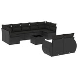 10 Piece Garden Sofa Set with Cushions Black Poly Rattan - Front View