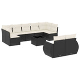 10 Piece Garden Sofa Set with Cushions Black Poly Rattan - Front View