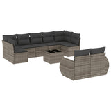 10 Piece Garden Sofa Set with Cushions Grey Poly Rattan - Front View